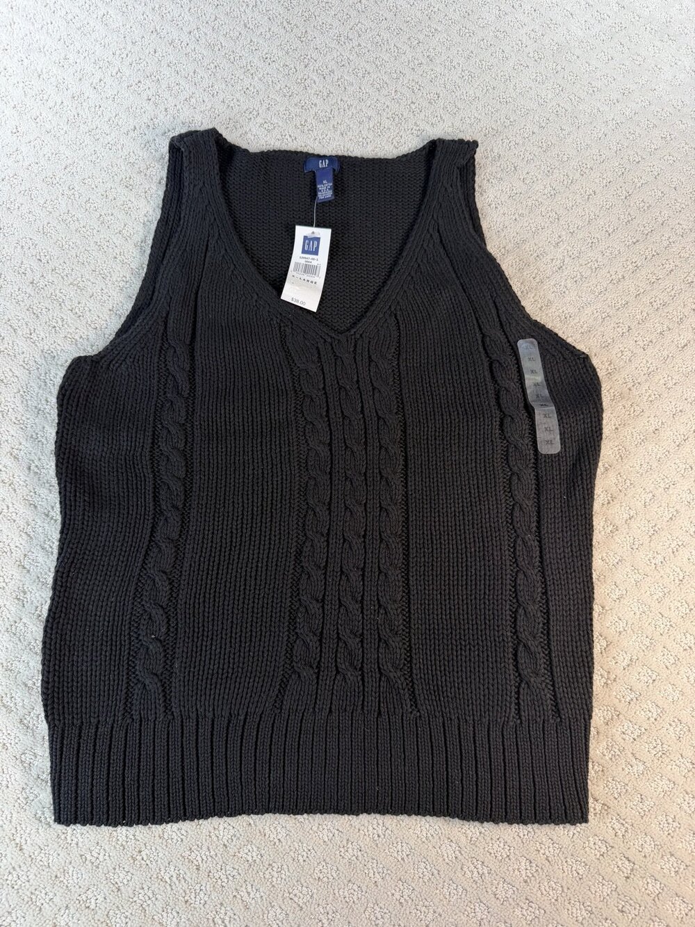 NWT Gap Sweater 1990s Womens Black V-Neck Sleeveless Ribbed Hem Vest Size XL